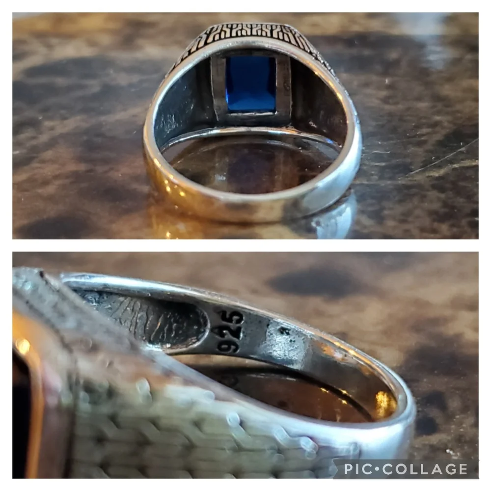Genuine 4ct Multi-faceted Blue Sapphire Ring Size 10 - Picture 6 of 8